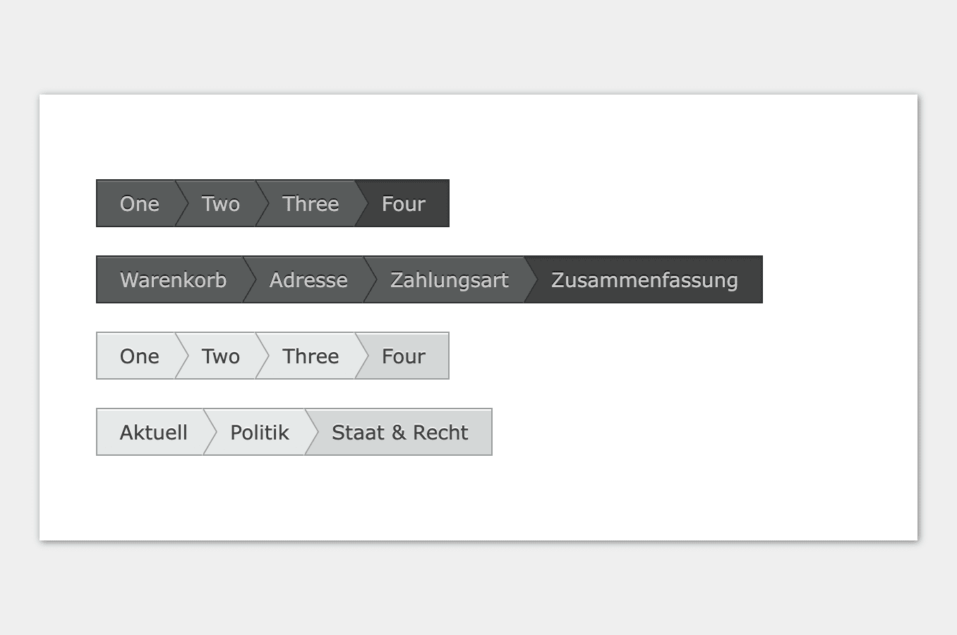Breadcrumb with arrow designs in light and dark themes