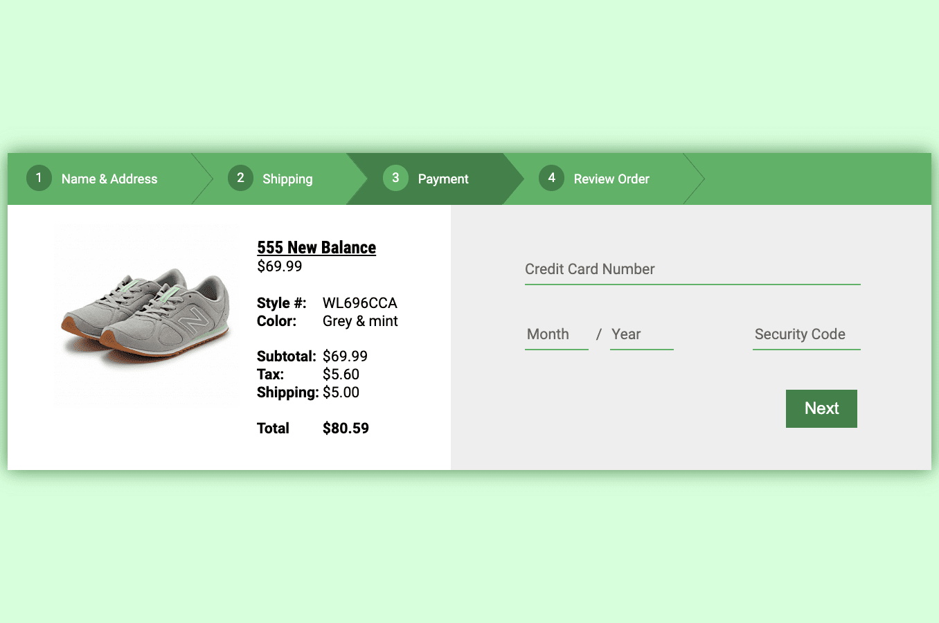 Credit card checkout breadcrumb design
