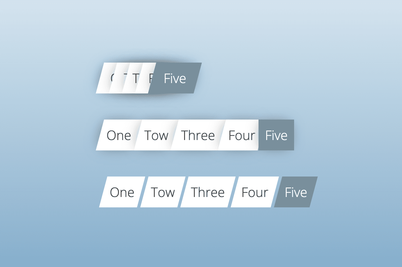 Tilted breadcrumb with different contraction levels