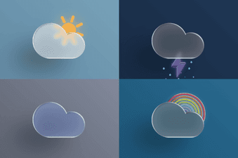 3D glass weather icons code snippet CodePen