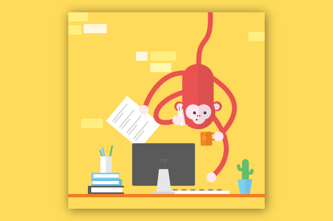 CSS animated illustration of a monkey in an office