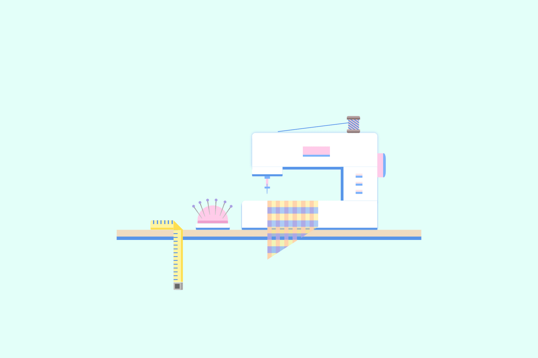 Animated sewing machine illustration made with CSS