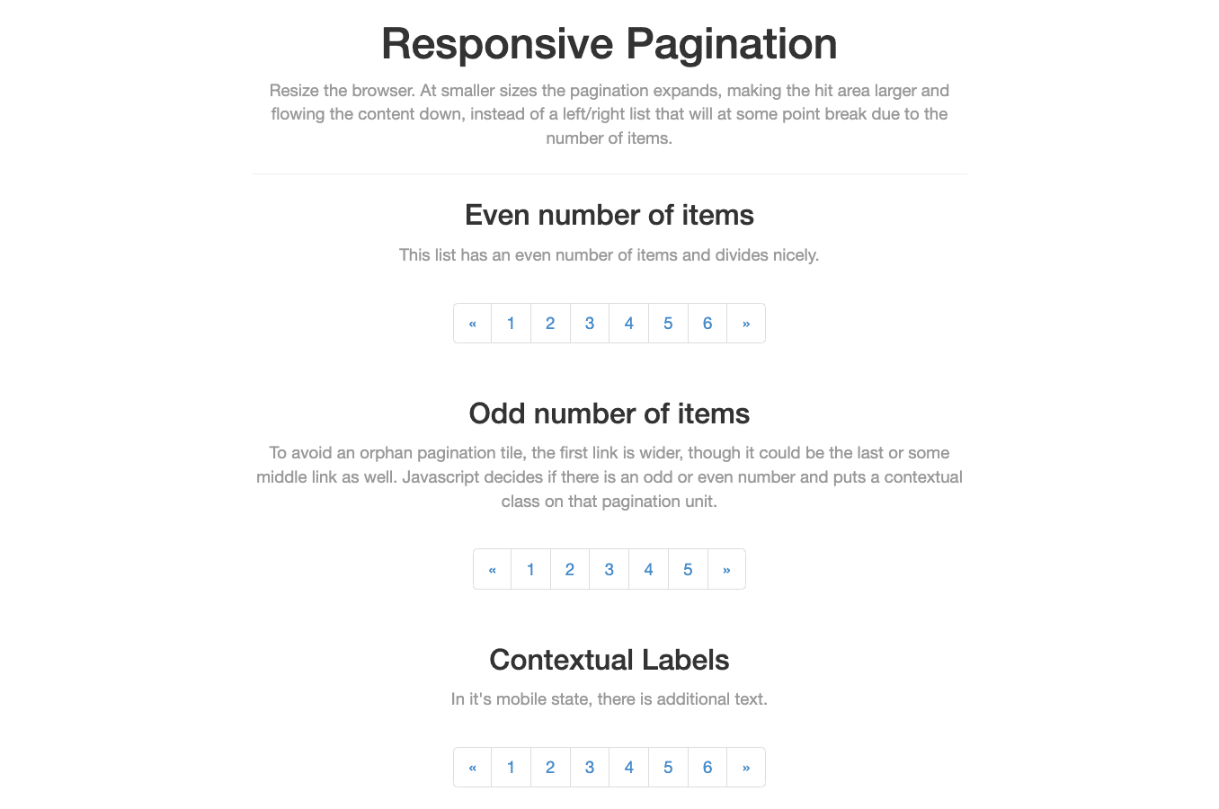 Responsive pagination with 3 configurations for different screen sizes