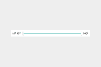 Double range slider for square meter selection with a minimalist design