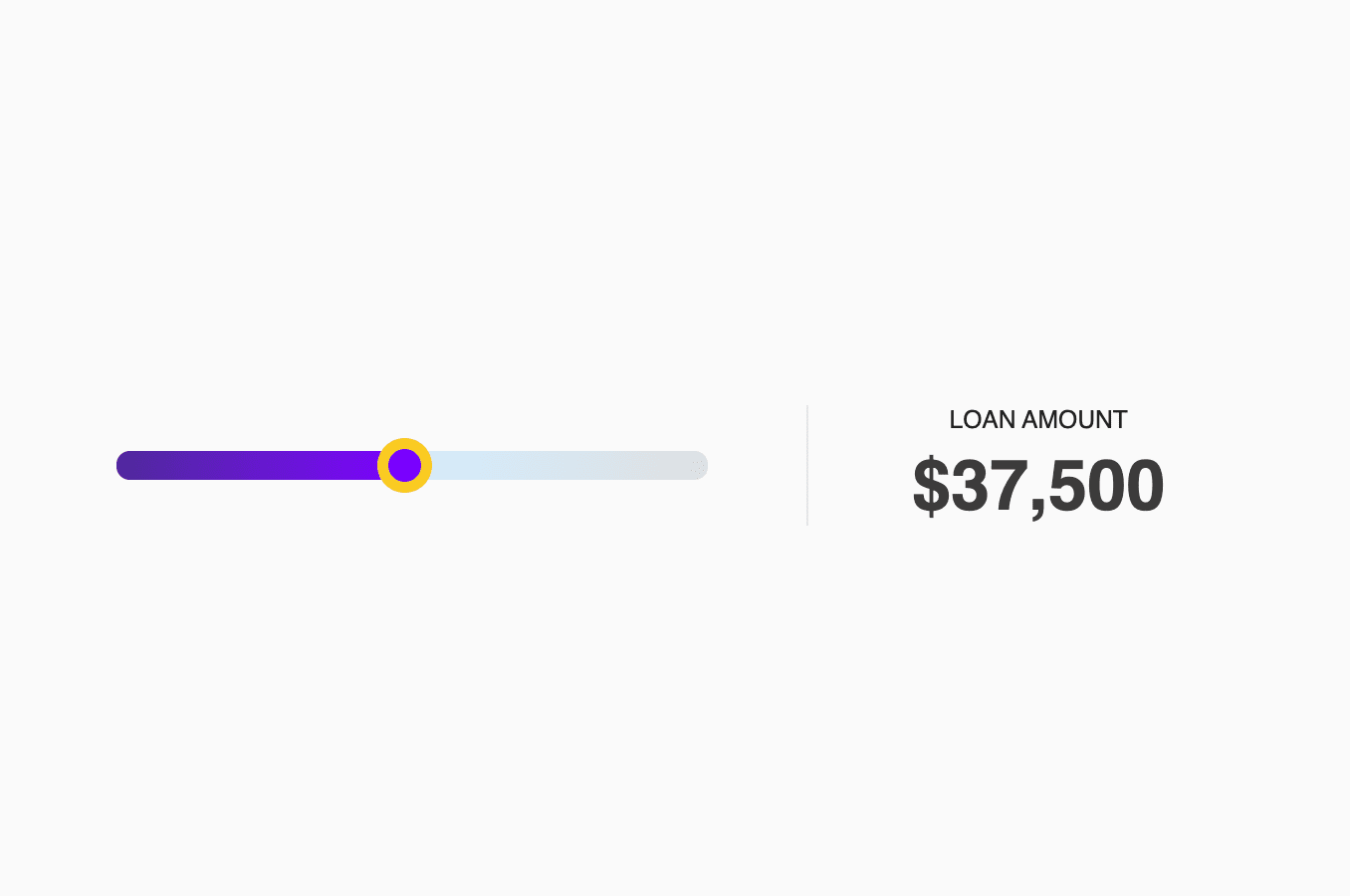 Loan amount range input with purple gradient and smooth handle animation
