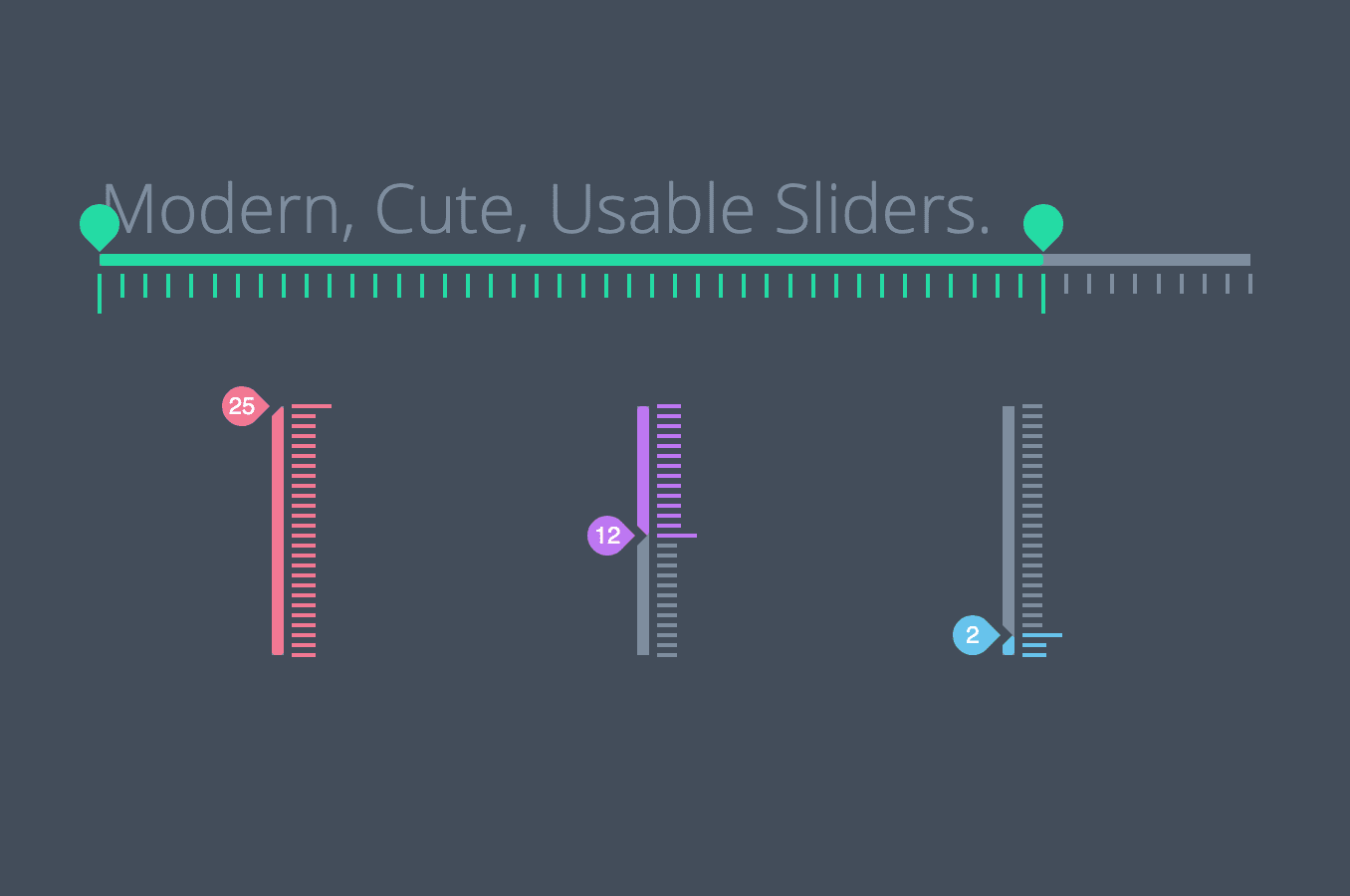 Collection of four range sliders with varying color themes and smooth animations