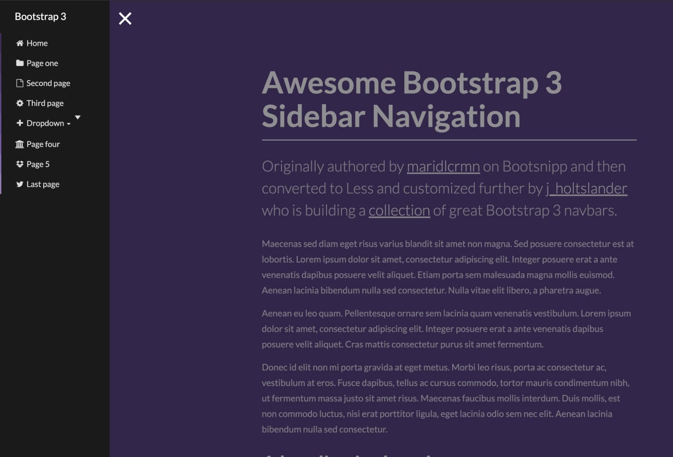 Bootstrap 3 sidebar with hover sliding effect