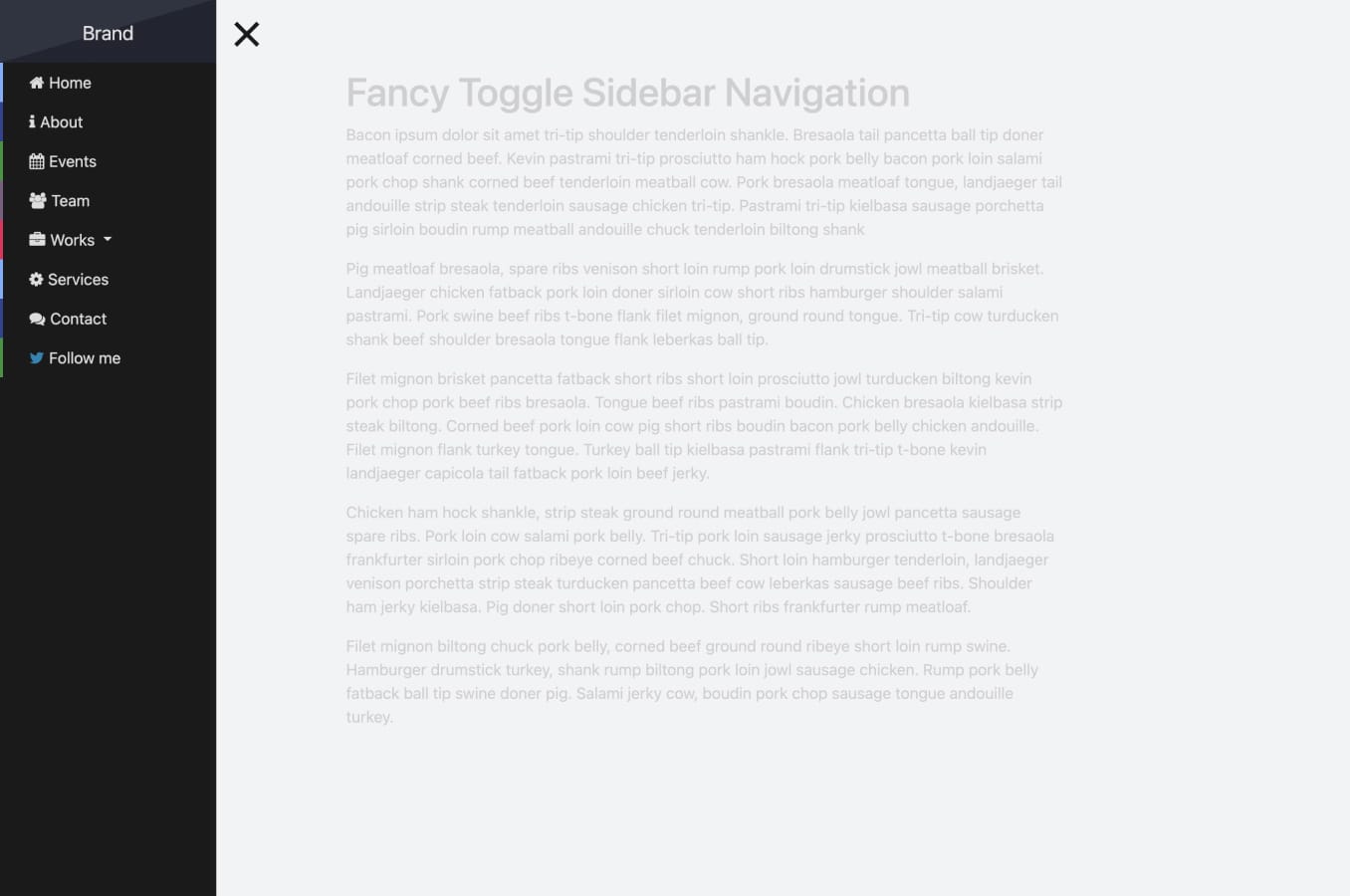 Bootstrap 4 sidebar navigation with multicolor hover