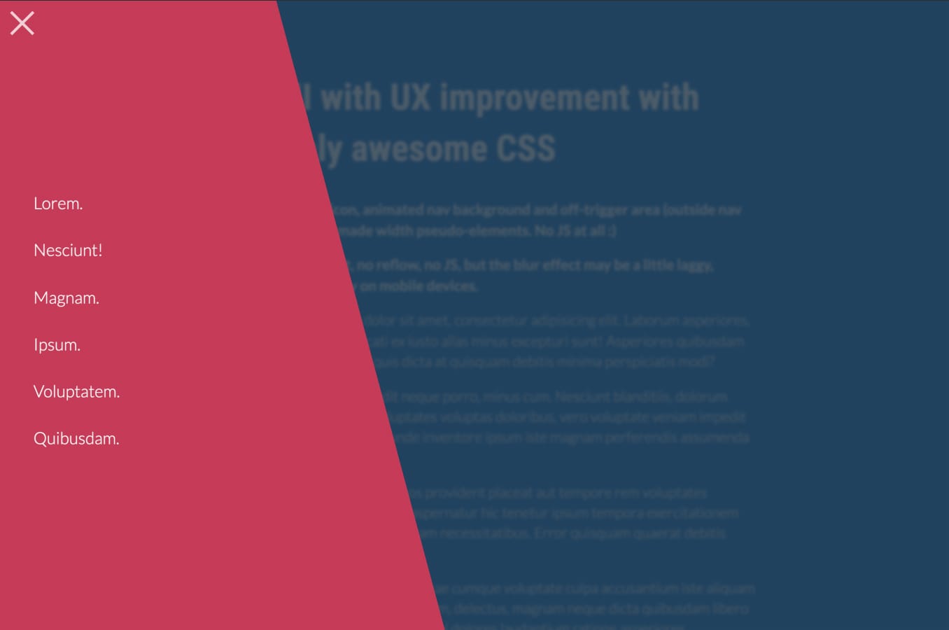 Cross-side menu with smooth animation