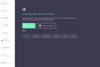 Ionic side menu with colored icons and transitions