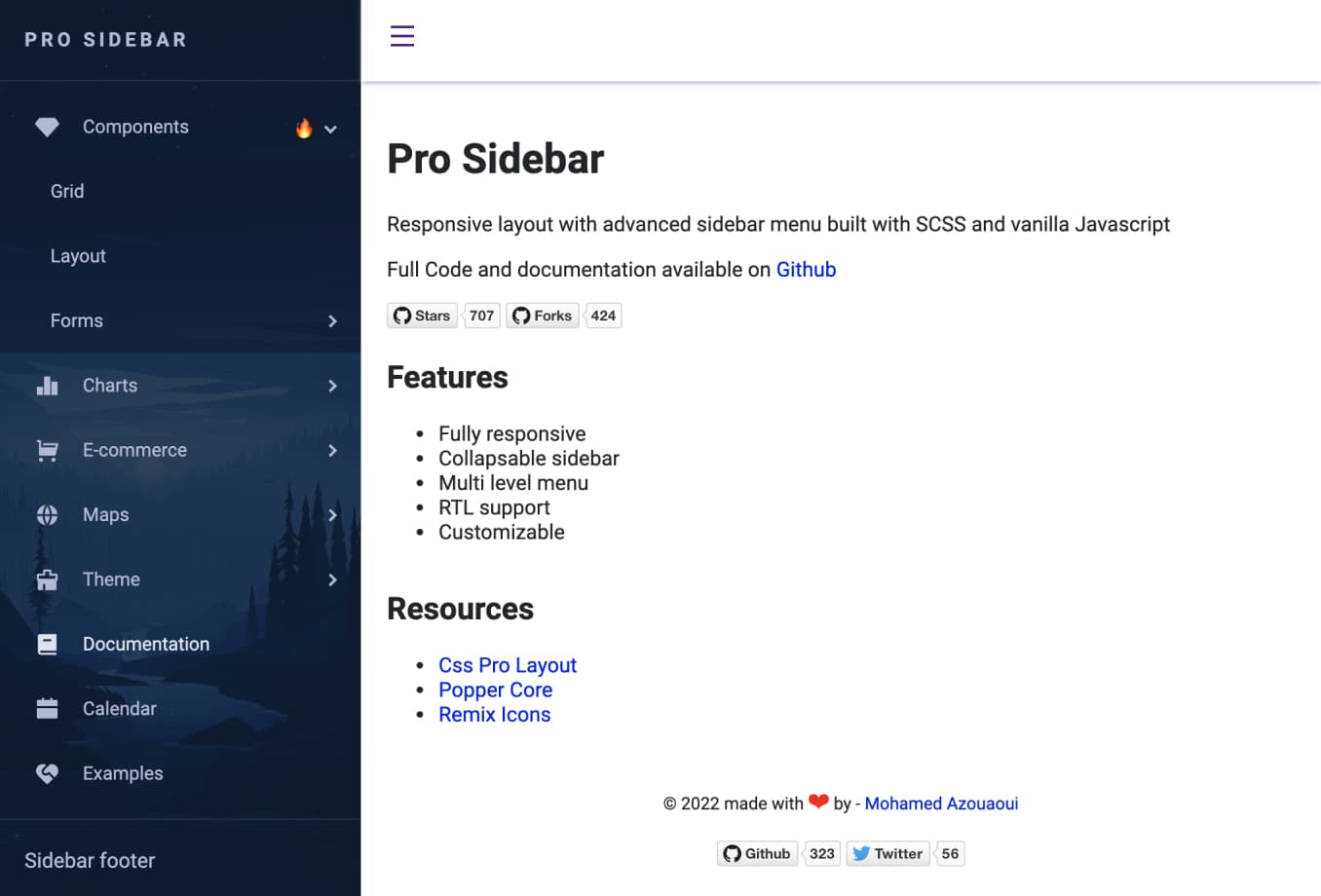 Pro sidebar template with collapsible items