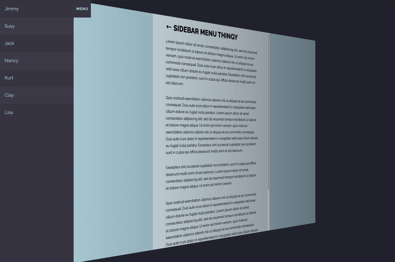 Sidebar menu with 3D reveal effect