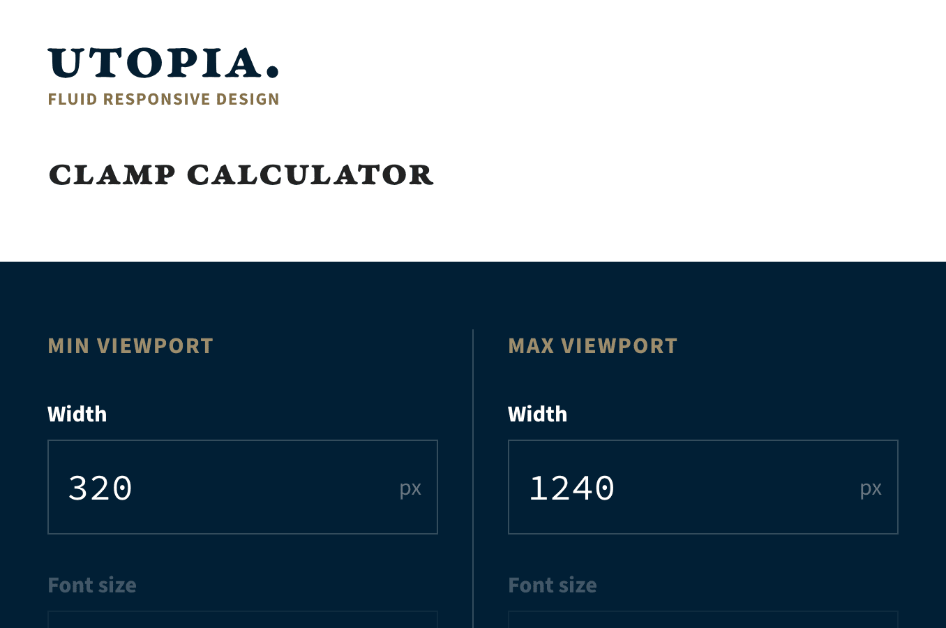 Clamp calculator by Utopia CSS tool