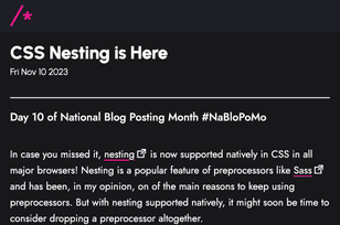 CSS nesting is here article
