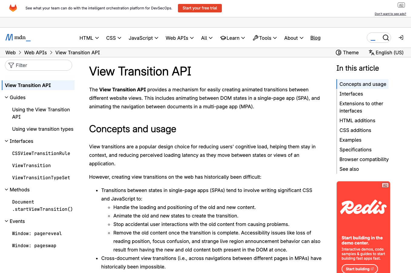 View Transitions API MDN
