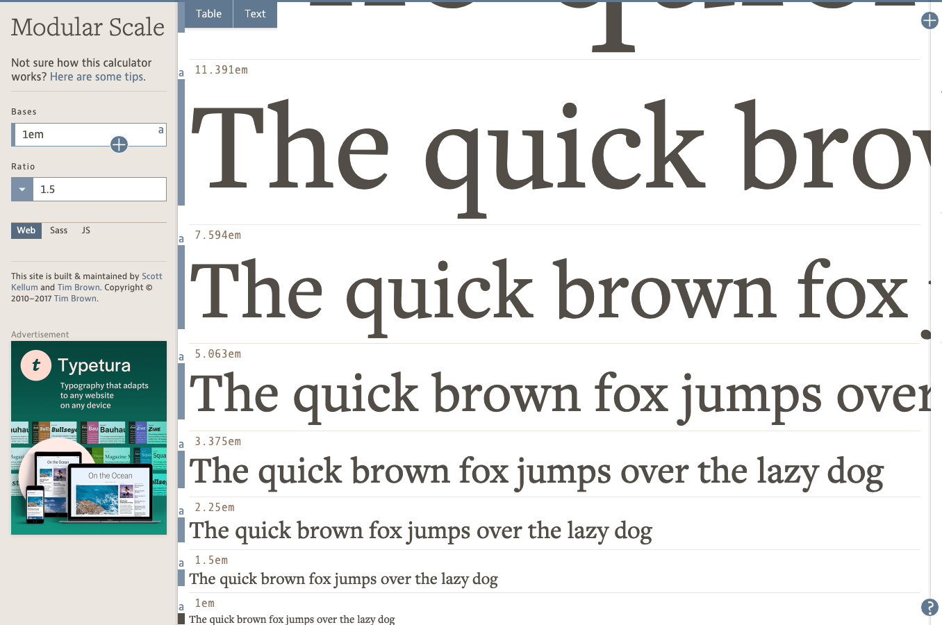 Modular Scale typography tool