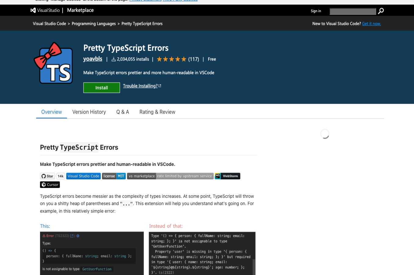 Pretty TypeScript Errors Visual Studio Code extension